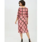 Women's Polyester Checkered 3-4th Sleeves Below Knee Dress (Pink) - Image 7