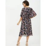 Women's Polyester Chain Print Cap Sleeve Calf-length Dress (Multicolor) - Image 7