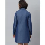 Women's Denim Solid Long Sleeves Above Knee Dress (Navy Blue) - Image 6