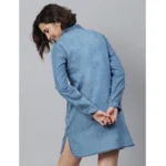 Women's Denim Solid Long Sleeves Above Knee Dress (Ice Blue) - Image 6