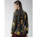 Women's Satin Printed Long Sleeves Standard Length Shirt (Black - Gold) - Image 6