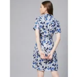 Women's Polyester Floral Short Sleeve Above Knee Dress (Blue - White) - Image 7