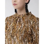Women's Polyester Printed Bell Sleeve Top (Orange - Black) - Image 2