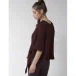 Women's Polyester Solid Cape Sleeve Top (Maroon) - Image 5