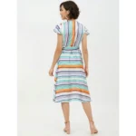 Women's Satin Striped Short Sleeve Knee-Length Dress (Multicolor) - Image 7