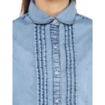 Women's Denim Solid 3-4th Sleeves Standard Length Shirt (Blue) - Image 2