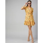 Women's Polyester Floral Short Sleeve Above Knee Dress (Yellow) - Image 6