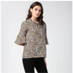 Women's Polyester Animal Print Bell Sleeve Top (Orange - Black) - Image 4