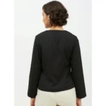Women's Polyester Asymmetrical Long Sleeves Top (Black) - Image 4
