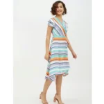 Women's Satin Striped Short Sleeve Knee-Length Dress (Multicolor) - Image 4