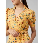 Women's Polyester Floral Short Sleeve Above Knee Dress (Yellow) - Image 2
