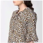 Women's Polyester Animal Print Bell Sleeve Top (Orange - Black) - Image 2
