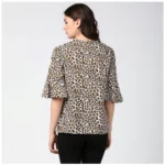 Women's Polyester Animal Print Bell Sleeve Top (Orange - Black) - Image 7