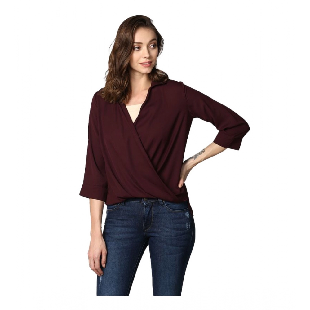 54040647587_0a5ac19f0c_o_d-1000x1000-1.webp Women's Polyester Solid 3-4th Sleeves Top (Maroon) - Image 1