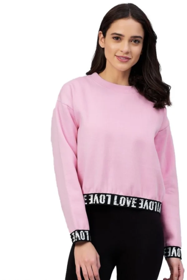 Women's Fleece Solid Long Sleeves Sweatshirt (Pink)