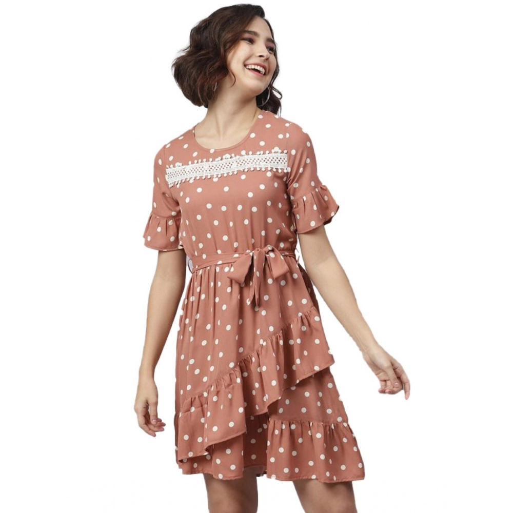 54040648202_7328b3b2b4_o_d-1000x1000-1.webp Women's Polyester Polka Bell Sleeve Above Knee Dress (Brown) - Image 1