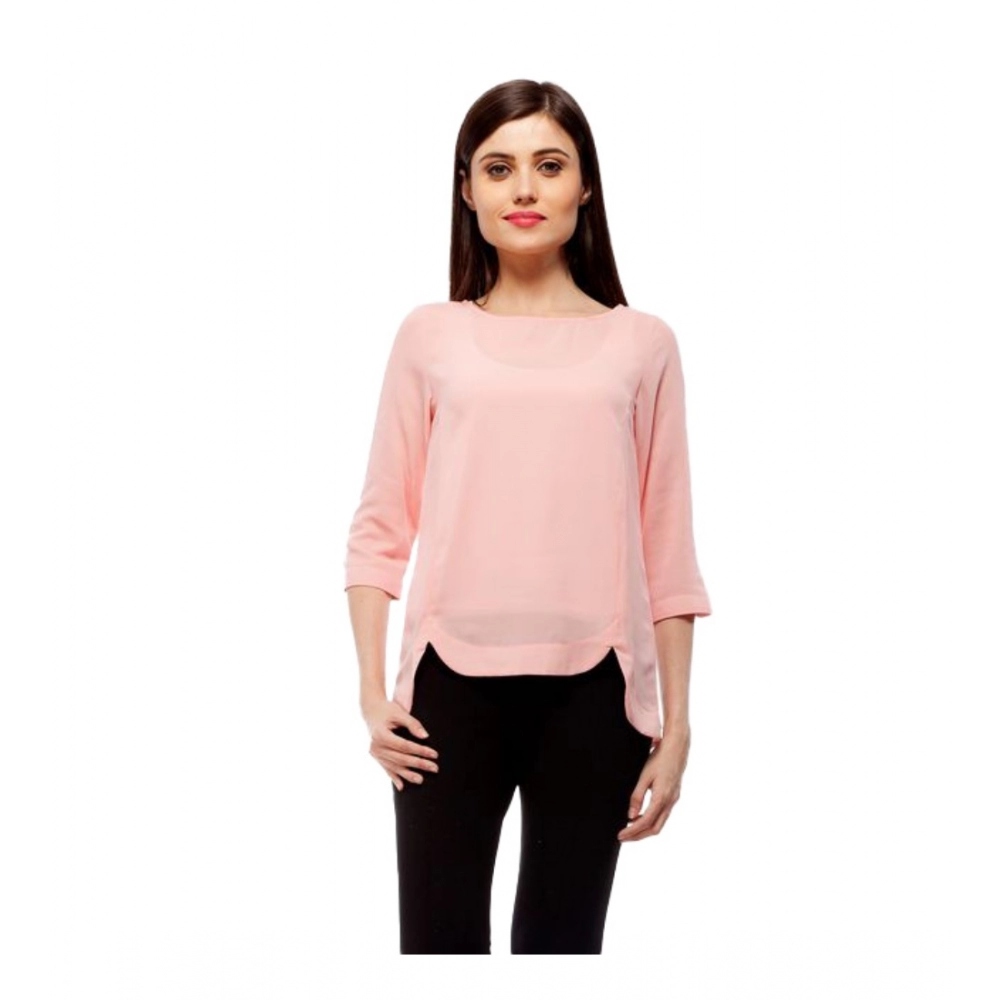 54041513316_9e451309e8_o_d-1000x1000-1.webp Women's Polyester Solid 3-4th Sleeves Regular Top (Peach) - Image 1