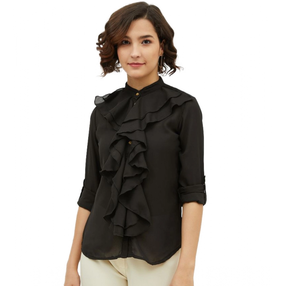54041513486_bcec1636fd_o_d-1000x1000-1.webp Women's Polyester Ruffled Long Sleeves Standard Length Shirt (Black) - Image 1