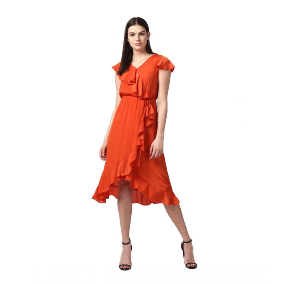 54041513966_0b182e8659_o_d-1000x1000-1.webp Women's Polyester Ruffled Cap Sleeve Knee-Length Dress (Orange) - Image 1