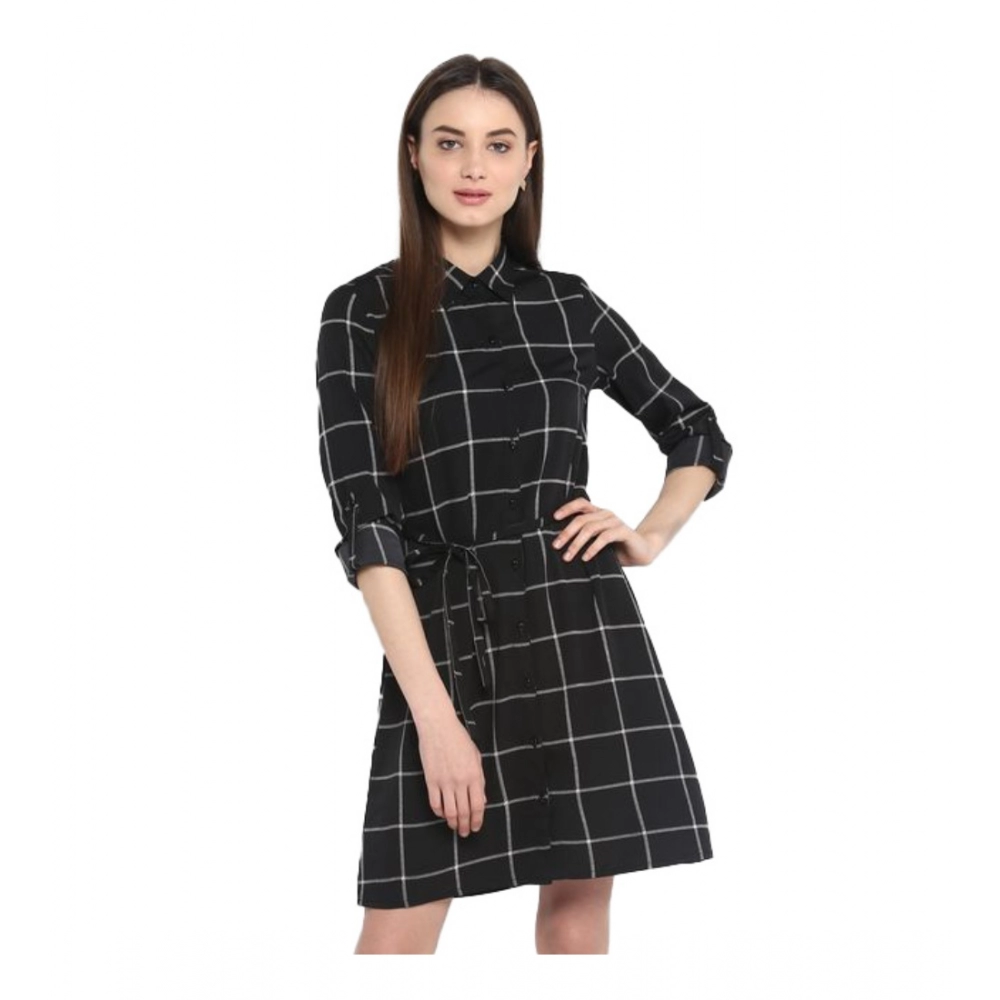 54041514096_b90d3e03c0_o_d-1000x1000-1.webp Women's Polyester Checkered Roll Up Sleeve Above Knee Dress (Black - White) - Image 1