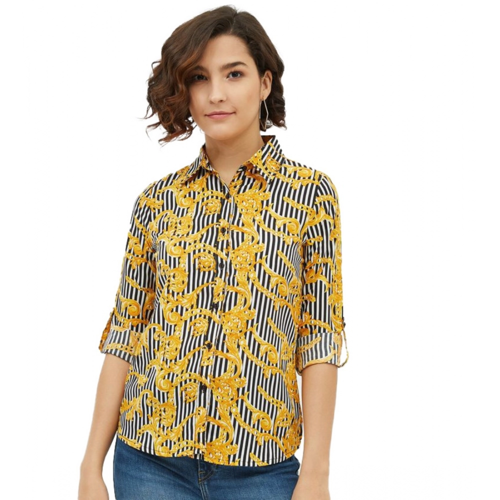 54041763403_001a2f7f88_o_d-1000x1000-1.webp Women's Polyester Printed Roll Up Sleeve Standard Length Shirt (Mustared) - Image 1