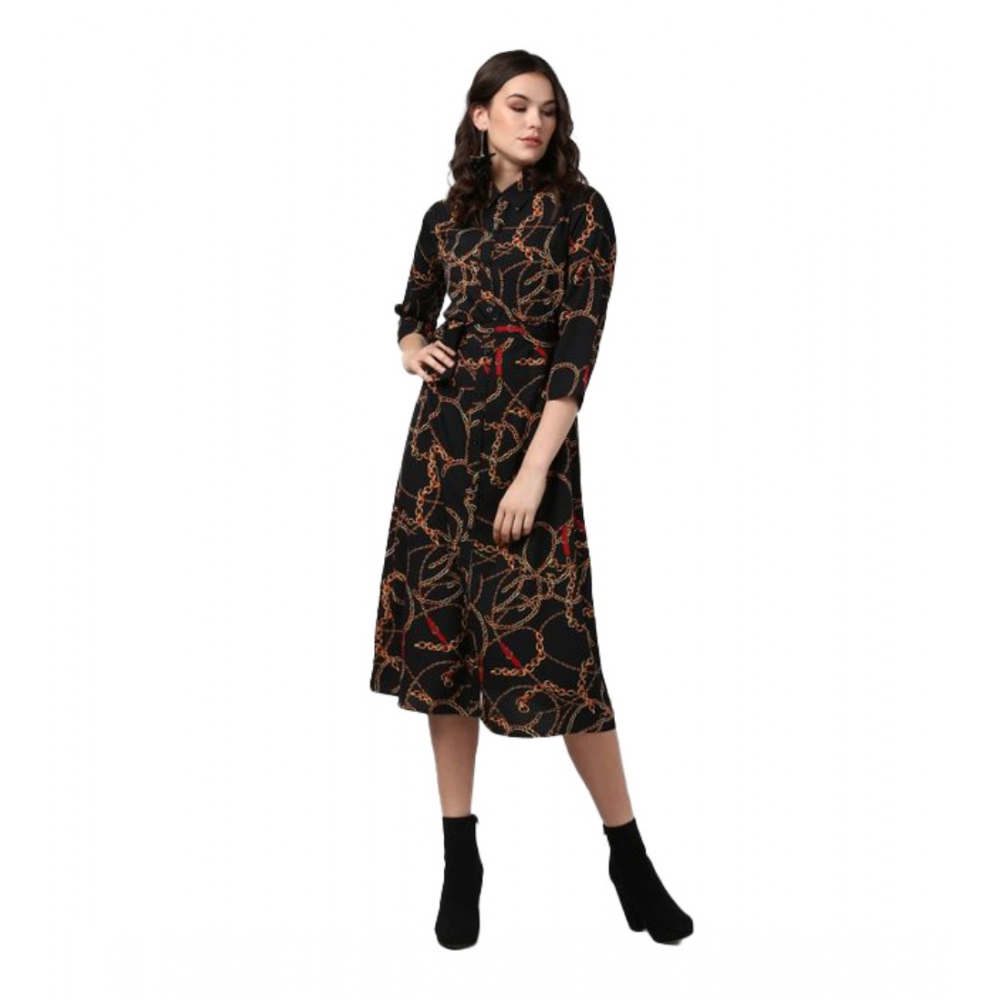 54041763873_74520f6b07_o_d-1000x1000-1.webp Women's Polyester Chain Print Roll Up Sleeve Below Knee Dress (Black - Yellow) - Image 1