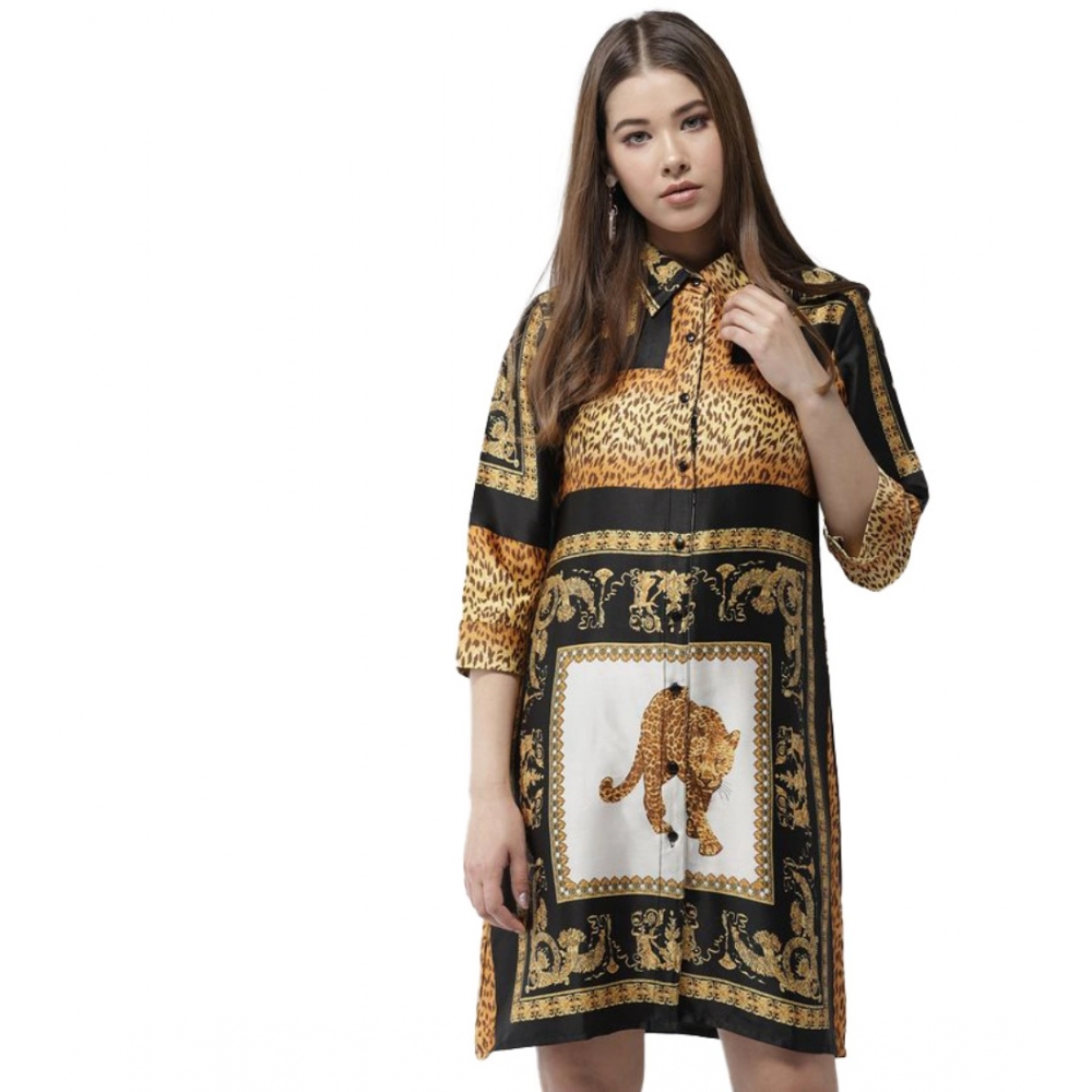 54041763943_805b8d77c1_o_d-1000x1000-1.webp Women's Satin Animal Print 3-4th Sleeves Above Knee Dress (White - Orange) - Image 1
