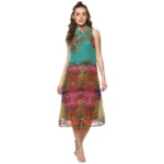 Women's Polyester Floral Sleeveless Below Knee Dress (Multicolor)