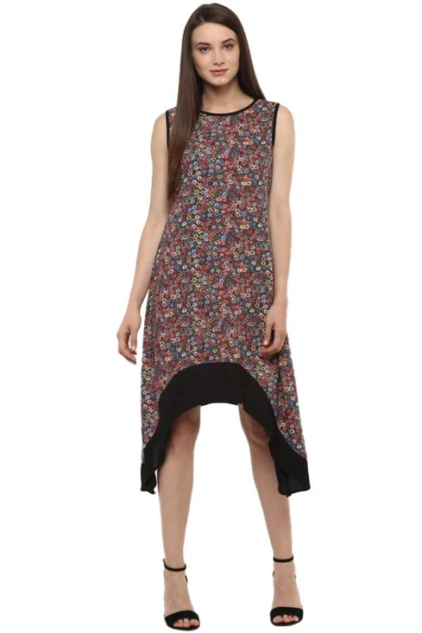 Women's Polyester Printed Sleeveless Knee-Length Dress (Multicolor)