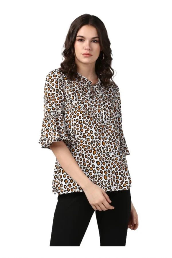 Women's Polyester Animal Print Bell Sleeve Top (Orange - Black)