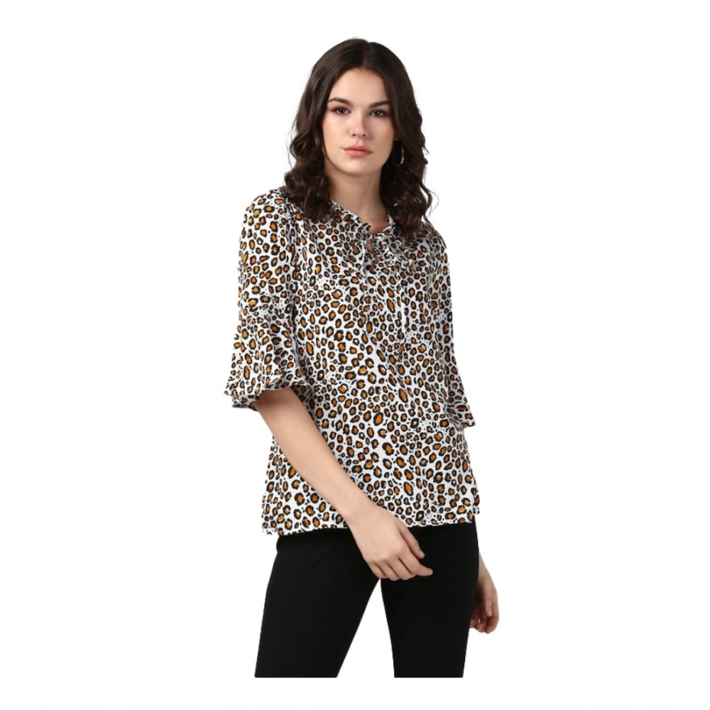 54041835364_c13af2aa2f_o_d-1000x1000-1.webp Women's Polyester Animal Print Bell Sleeve Top (Orange - Black) - Image 1