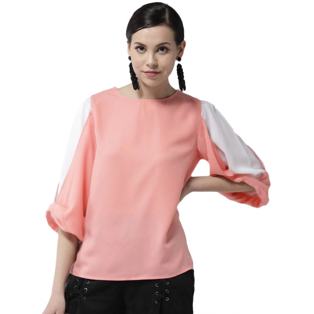 54041835389_4e597acf74_o_d-1000x1000-1.webp Women's Polyester Colour Block Slit Sleeve Top (Pink) - Image 1