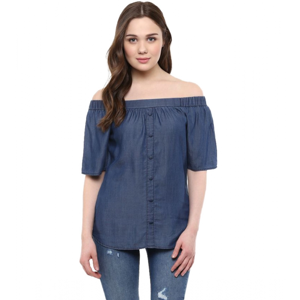 54041835579_8206cf9a2c_o_d-1000x1000-1.webp Women's Denim Solid Short Sleeve Regular Top (Blue) - Image 1