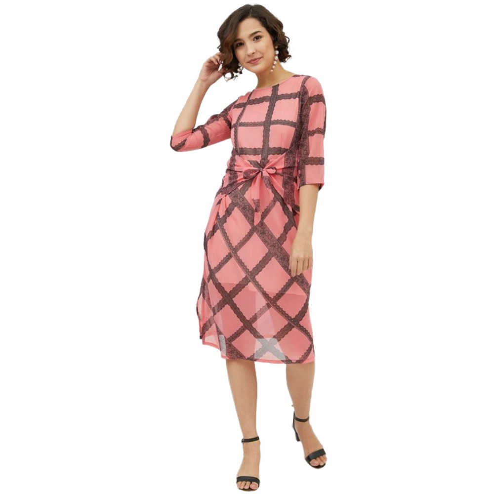 54041835999_80ae3fe376_o_d-1000x1000-1.webp Women's Polyester Checkered 3-4th Sleeves Below Knee Dress (Pink) - Image 1