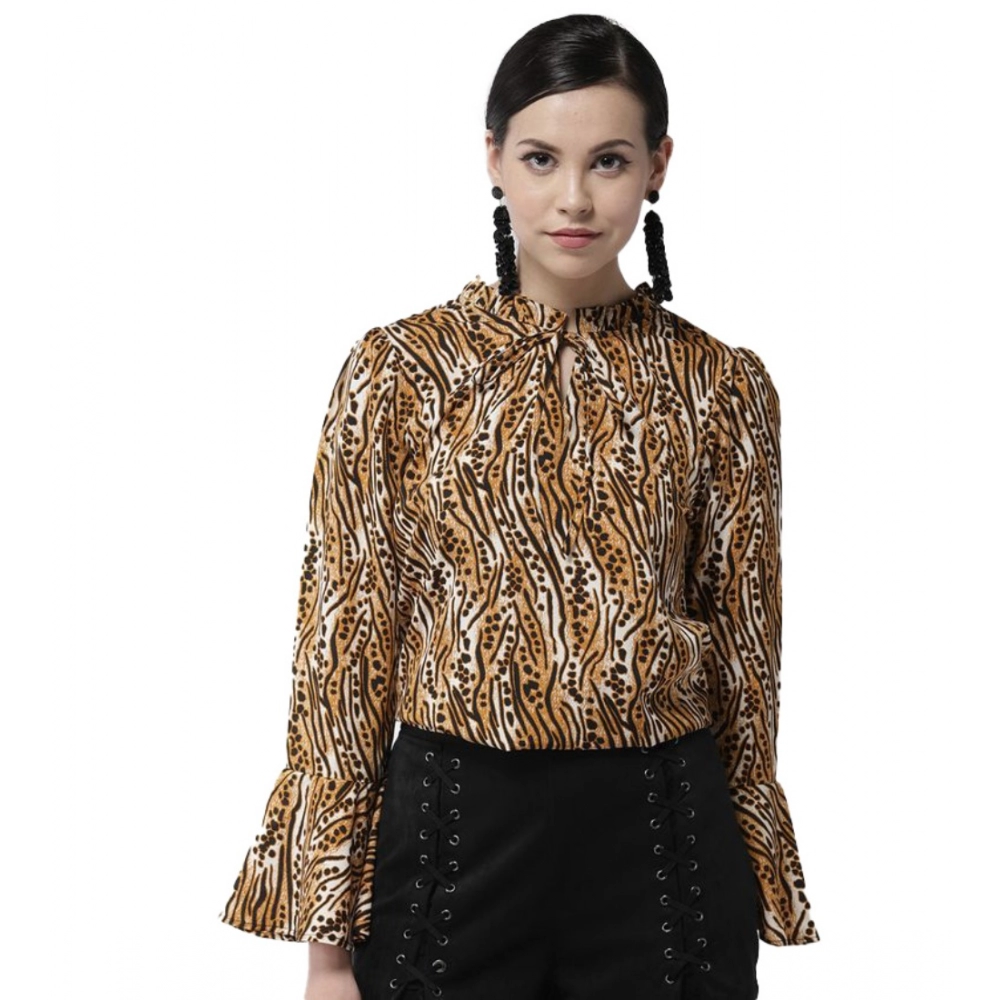 54041958865_71afaba03f_o_d-1000x1000-1.webp Women's Polyester Printed Bell Sleeve Top (Orange - Black) - Image 1