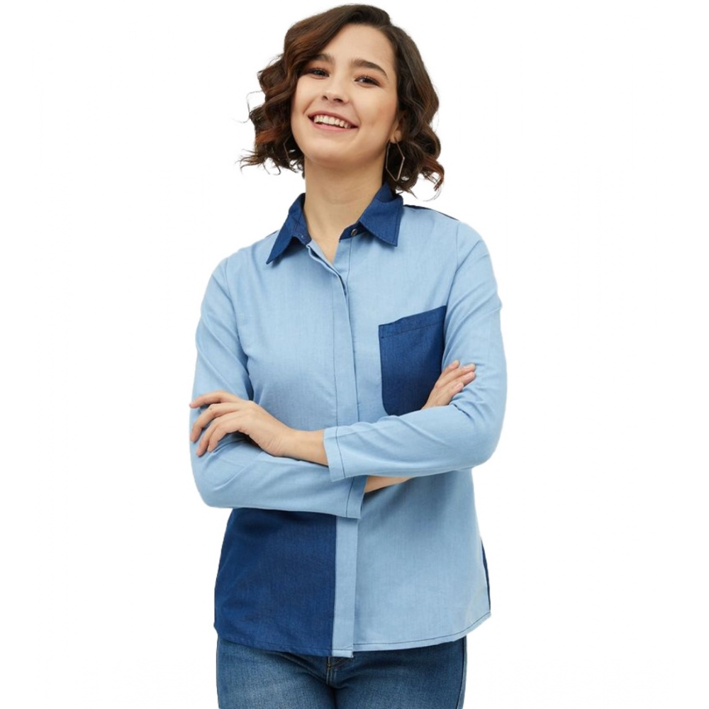 54041959225_33e572a8a3_o_d-1000x1000-1.webp Women's Denim Patch Work Long Sleeves Standard Length Shirt (Blue) - Image 1