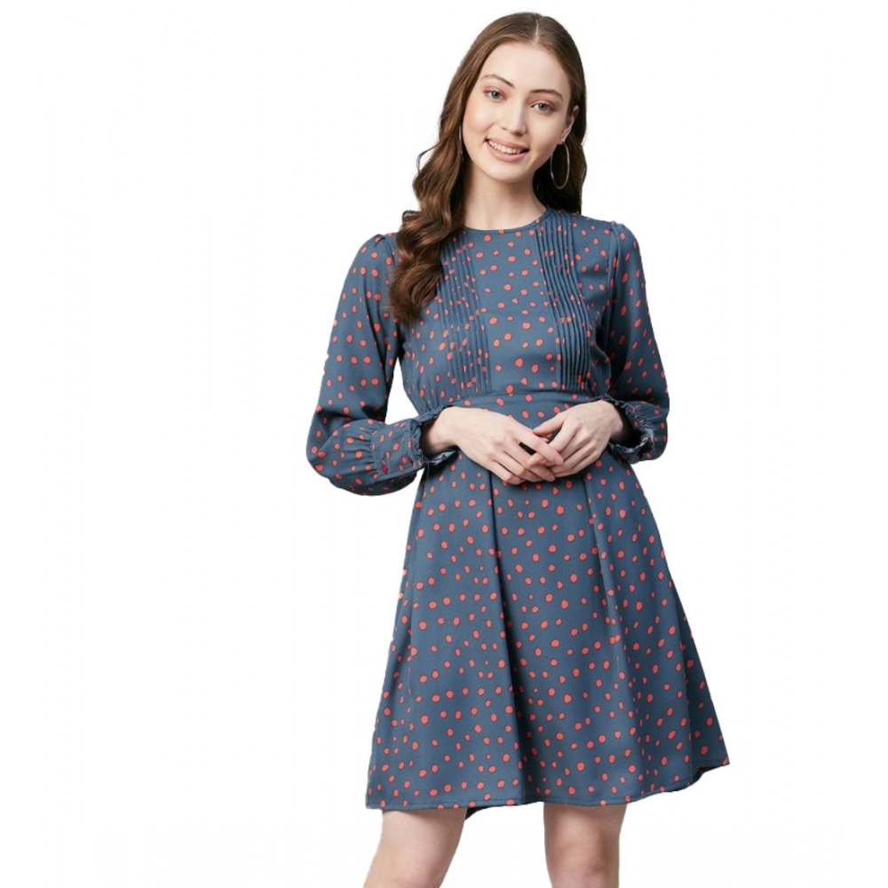 54041959380_0a58bc8d27_o_d-1000x1000-1.webp Women's Polyester Polka Long Sleeves Above Knee Dress (Grey - Coral) - Image 1