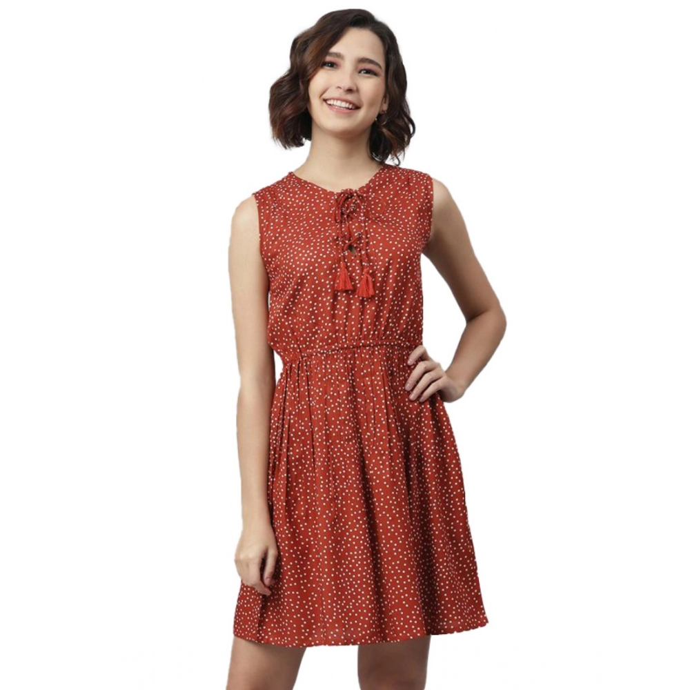 54041959620_66b577dcf8_o_d-1000x1000-1.webp Women's Rayon Polka Sleeveless Above Knee Dress (Rust) - Image 1