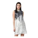 Women's Polyester Printed Sleeveless Above Knee Dress (Blue)