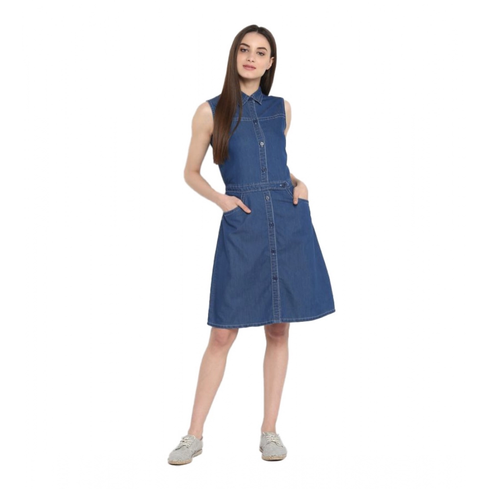 54041959845_12620828bd_o_d-1000x1000-1.webp Women's Denim Solid Sleeveless Above Knee Dress (Blue) - Image 1