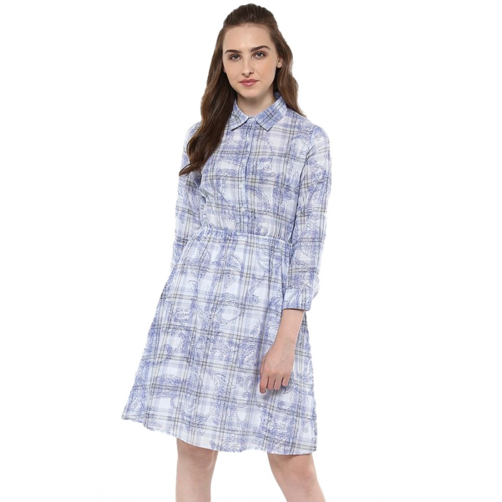 54041959930_3dcdf5e3c4_o_d-1000x1000-1.webp Women's Cotton Checkered Roll Up Sleeve Above Knee Dress (Blue) - Image 1