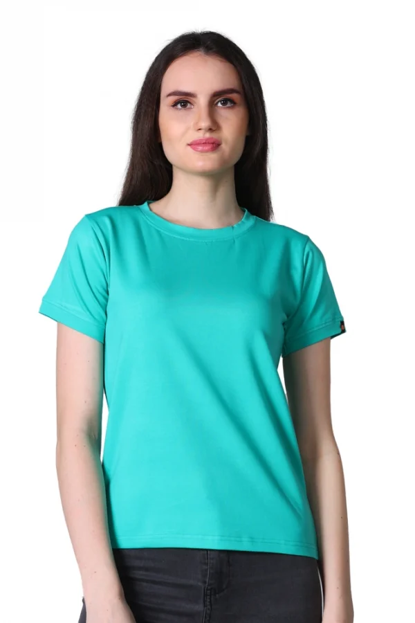 Women's Cotton Blended Solid Round Neck Half Sleeve T-Shirt (Green)