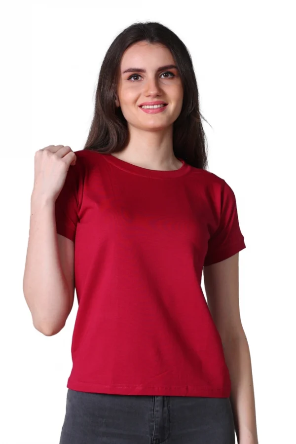 Women's Cotton Blended Solid Round Neck Half Sleeve T-Shirt (Maroon)