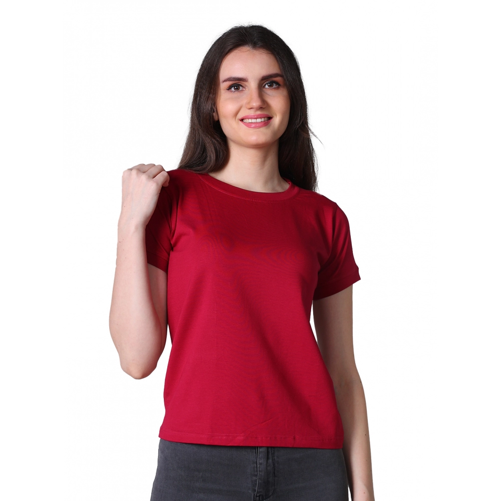 54090337210_d818e81a77_o_d-1000x1000-1.webp Women's Cotton Blended Solid Round Neck Half Sleeve T-Shirt (Maroon) - Image 1