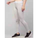 Women's Polyester Solid Ankle Length High-Rise Tights (Light Grey) - Image 2