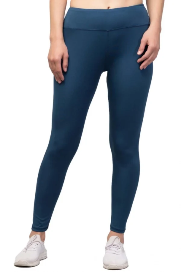 Women's Polyester Solid Ankle Length High-Rise Tights (Teal)