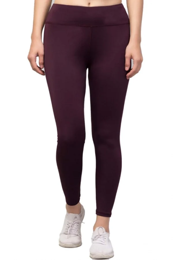Women's Polyester Solid Ankle Length High-Rise Tights (Purple)