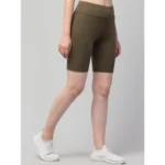 Women's Polyester Solid Above Knee High-Rise Shorts (Olive) - Image 5