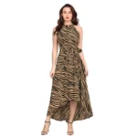 Women's Polyester Zebra Pattern Halter Neck Sleeveless Dress (Yellow)