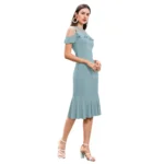 Women's Knitting stretchable Solid Round Neck Sleeveless Dress (Pista ) - Image 4